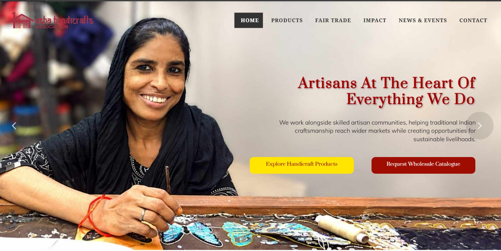 Homepage screenshot of ashahandicrafts.in