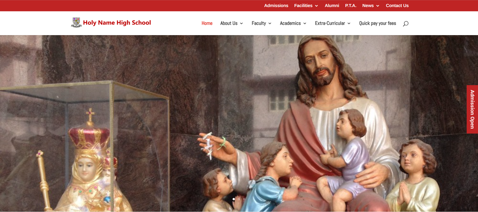 Homepage screenshot of holynamehighschool.org