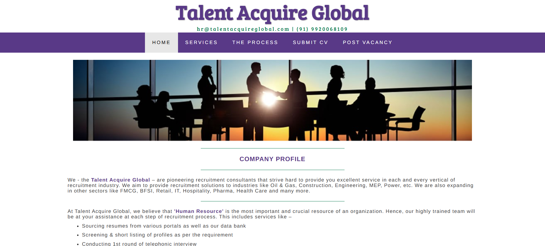 Homepage screenshot of talentacquireglobal.com